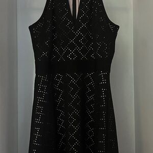 Le Chateau Black Pinky-Cream Apron/Keyhole Neck Cocktail Dress